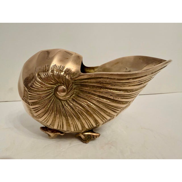Metal Rosenthal Netter Brass Seashell Nautilus Planter or Cachepot For Sale - Image 7 of 12