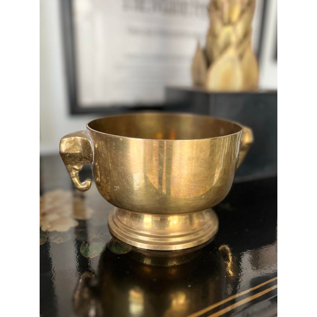 1970s Brass Bowl With Elephant Head Handles For Sale - Image 4 of 9