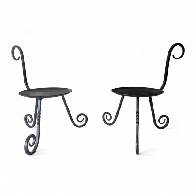 Vintage Forged Wrought Iron Candle Stand Holders- A Pair For Sale In Charlotte - Image 6 of 12