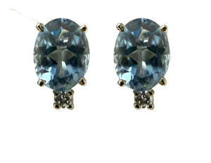 14k White Gold Aquamarine and Diamond Stud Earrings - 2 Pieces
