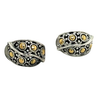 1990s Pair of John Hardy Estate Jaisalmer Belly Earrings with Omega Back 18k G Sterling Silver For Sale