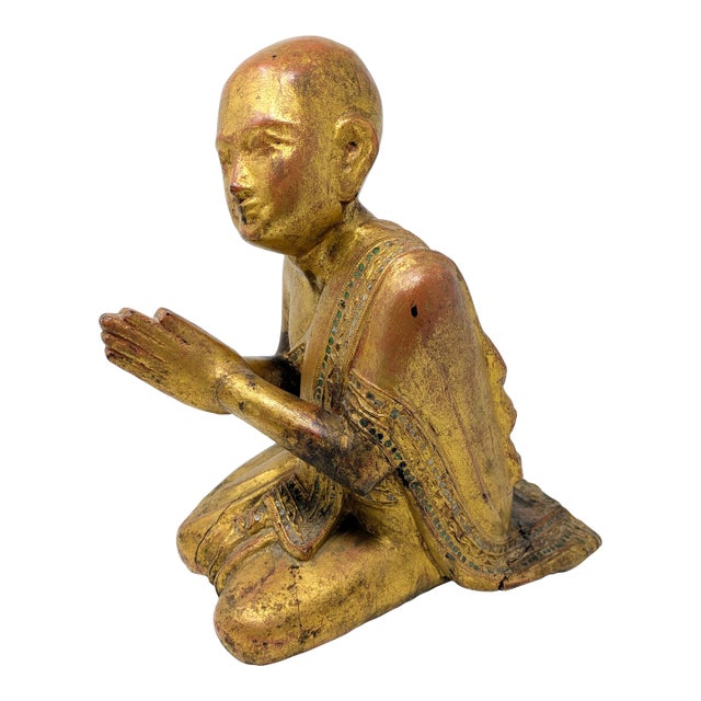 19th Century Burmese Lacquered Wood Statue: Moggallana For Sale