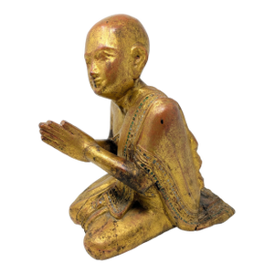 19th Century Burmese Lacquered Wood Statue: Moggallana
