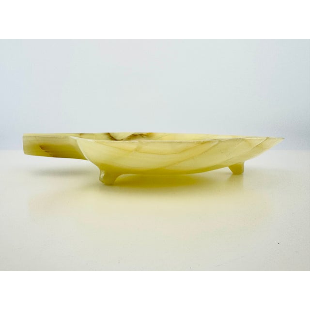 Mid-Century Modern Vintage Italian Hand-Carved Alabaster Leaf Form Footed Tray For Sale - Image 3 of 12