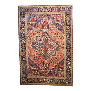 Persian Heriz Wool 13x20 Red, Orange & Black Handmade Area Rug #9902086