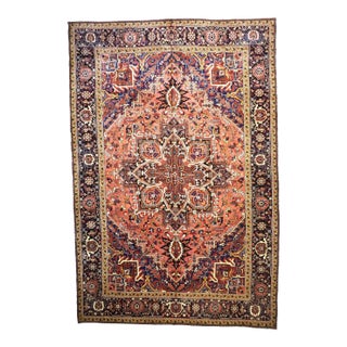 Vintage Persian Heriz Wool 13x20 Red, Orange & Black Handmade Oversized Area Rug #9902086 For Sale