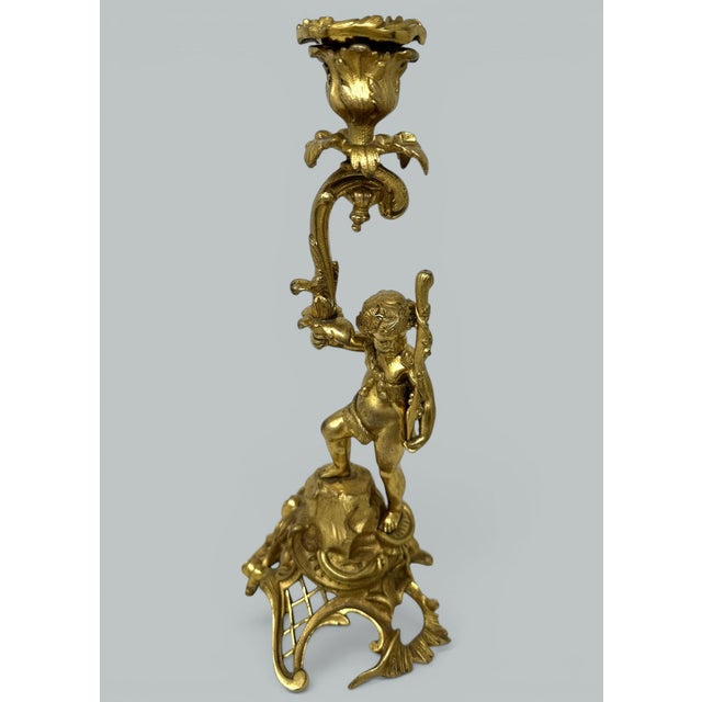 Metal Antique Gilt Bronze Ormolu Twin Light Candelabra Candlestick Clodion Grand Tour For Sale - Image 7 of 10