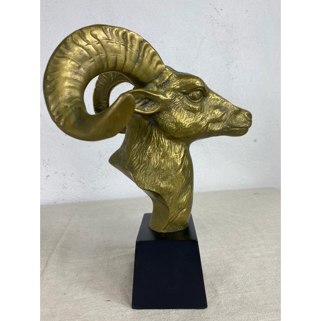 Mid Century Vintage Solid Brass Ramshead Bust For Sale - Image 10 of 11