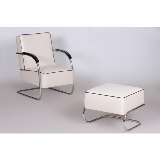 Silver Set of Bauhaus Armchair and Ottoman in Chrome from Mücke-MelderCzech, 1930s For Sale - Image 8 of 14