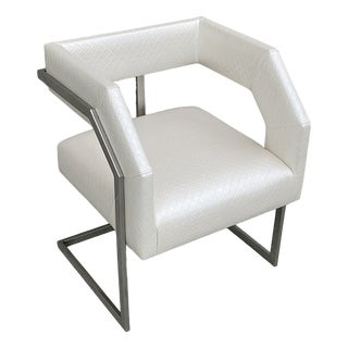 White Eco-Leather Armchair, 1980s For Sale