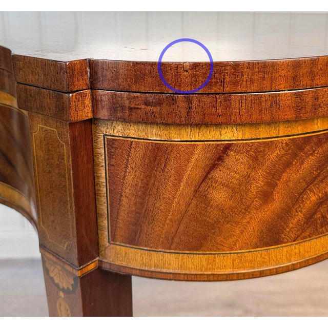 Antique Hepplewhite Inlaid Mahogany Expanding Half Moon Console Card Table For Sale - Image 14 of 15