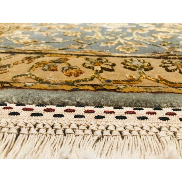 Textile Blue and Gold Yellow Wool & Silk Handmade Jaipur Carpets, 1984, Set of 2 For Sale - Image 7 of 12