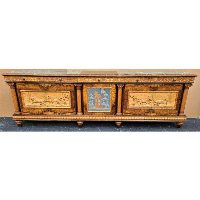 Antique Hand Carved Walnut Italian Empire Credenza Bar Cabinet Sideboard 10 Foot For Sale - Image 13 of 13