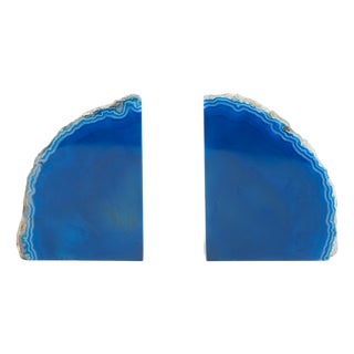 Vintage Italian Bookends in Blue Banded Agate, 1960s, Set of 2 For Sale