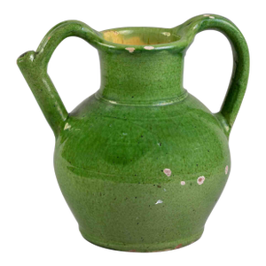 Early 20th Century French Green Glaze Confit With Spout Handle