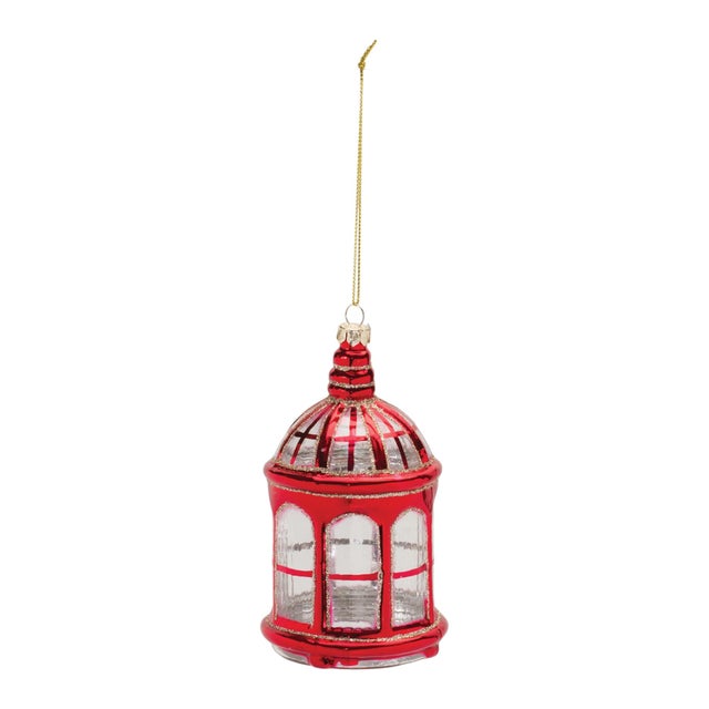 Contemporary Glittered Glass Lantern Ornament (Set of 6) For Sale - Image 3 of 5