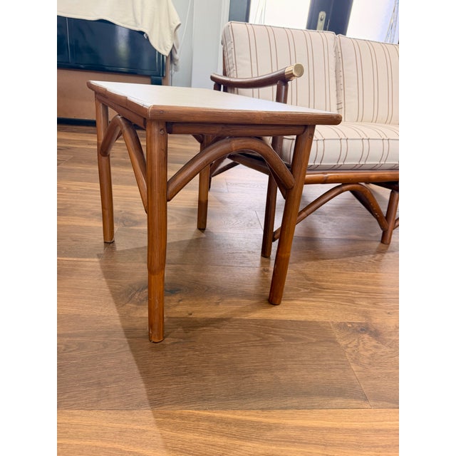 Wood Vintage Vogue Raton Sofa Set With Chairs and Side Tables – Excellent Condition For Sale - Image 7 of 14