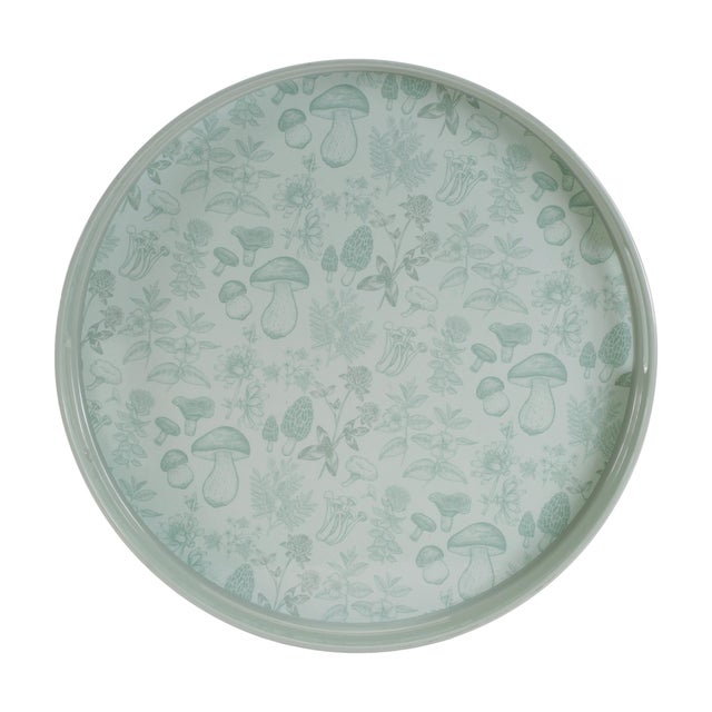 Bring a whimsical, nature-inspired touch to your home with this Round Mushroom and Floral Print Tray. Featuring soft sage...