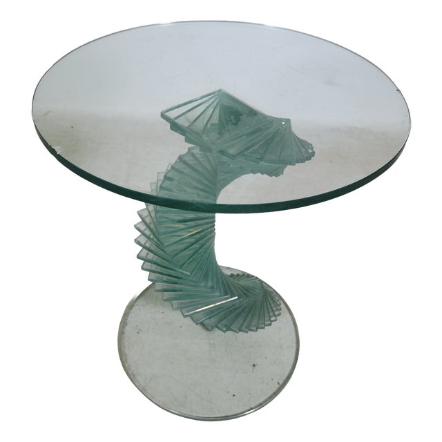 Postmodern Glass Spiral Helix Side Table, 1980s For Sale