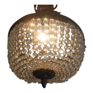 C1890 French Antique Louis XVI Style Bronze With Cut Crystal Basket Ceiling Light / Flush Mount For Sale