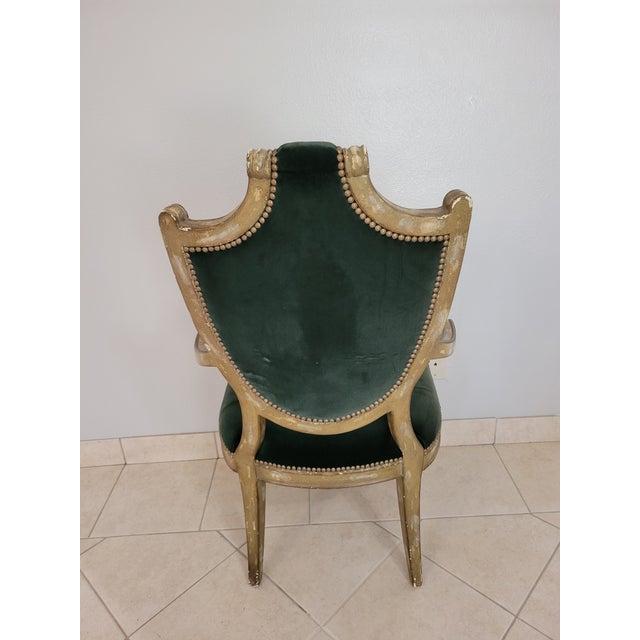 French Mid 20th Century Vintage Green Velvet Chair For Sale - Image 3 of 8