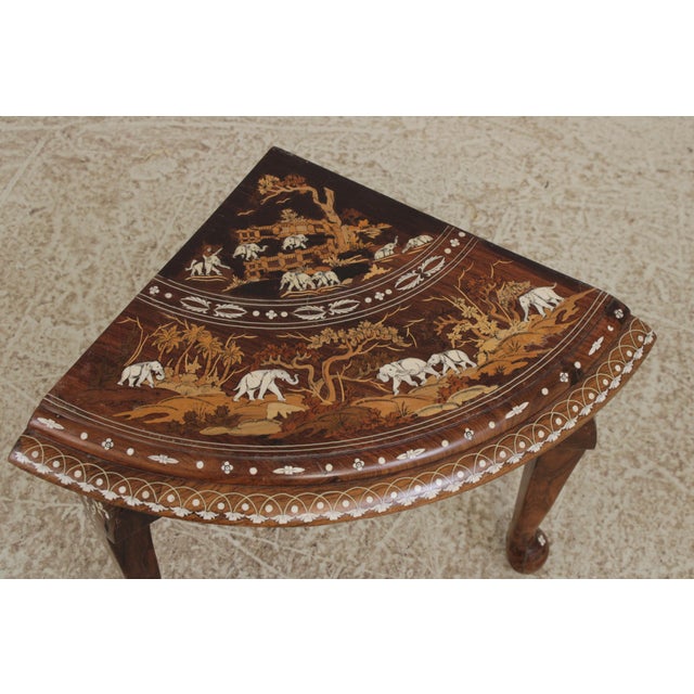 Vintage Anglo Indian Round Inlaid Coffee Table W. 4 Stools For Sale - Image 15 of 18