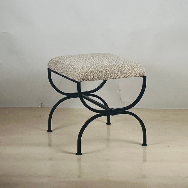 DESIGN FRERES Pair of Wide 'Strapontin' Stools or Ottomans by Design Frères For Sale - Image 4 of 11