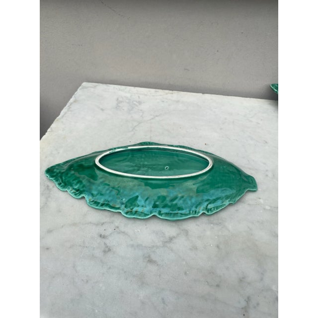 French Country Majolica Green Leaf Platter Sarreguemines, Circa 1930 For Sale - Image 3 of 5