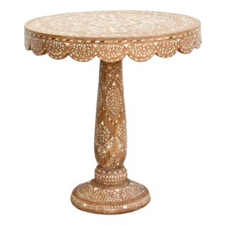 24" Dm Scalloped Edge Inlay Side Table For Sale