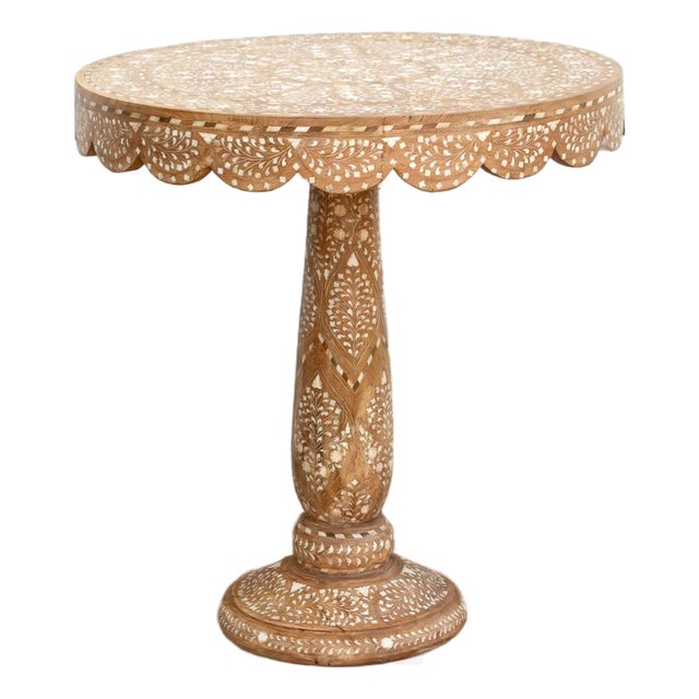 24" Dm Scalloped Edge Inlay Side Table For Sale