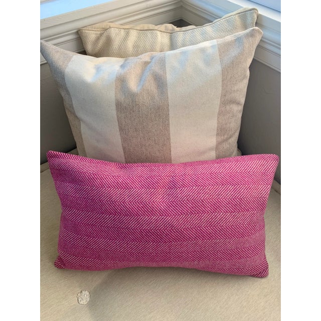 Transitional Contemporary FirmaMenta Fuchsia Pink Herringbone Wool Lumbar Pillow For Sale - Image 3 of 6