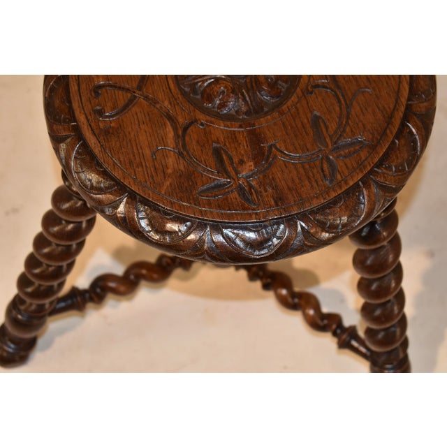 Brown Late 19th Century French Oak Tripod Stool For Sale - Image 8 of 10