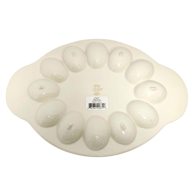 Late 20th Century Late 20th Century Lenox Holiday Holly-and-Berry Porcelain Deviled Egg Platter With Gold Trim For Sale - Image 5 of 11