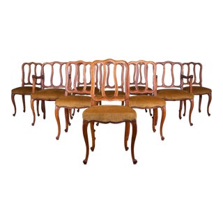 French Louis XV Style Provincial Walnut Dining Chairs - Set of 10 For Sale