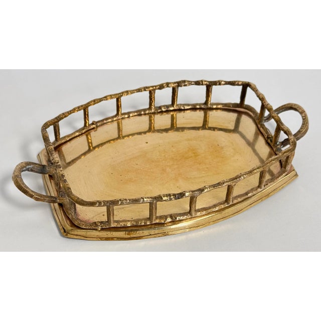 Mid 20th Century VIntage Brass Faux Bamboo Gallery Tray For Sale - Image 5 of 6