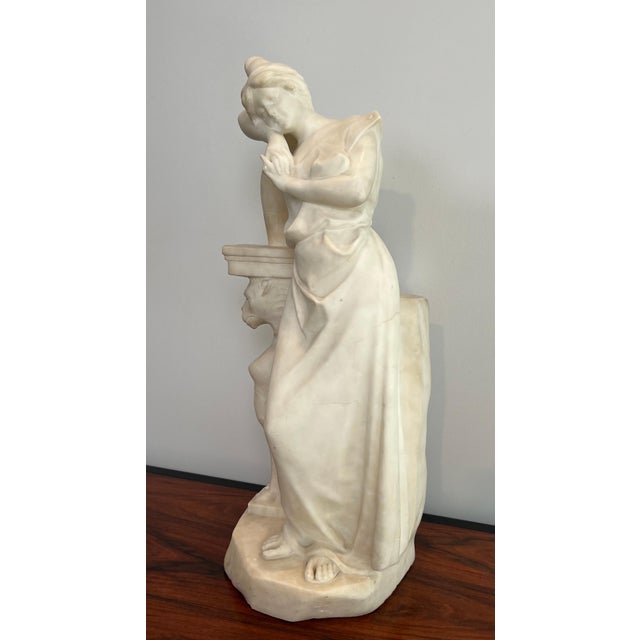 Early 19th Century Carrara Marble Sculpture of a Romantic Young Girl with a Signed Jug For Sale - Image 4 of 12
