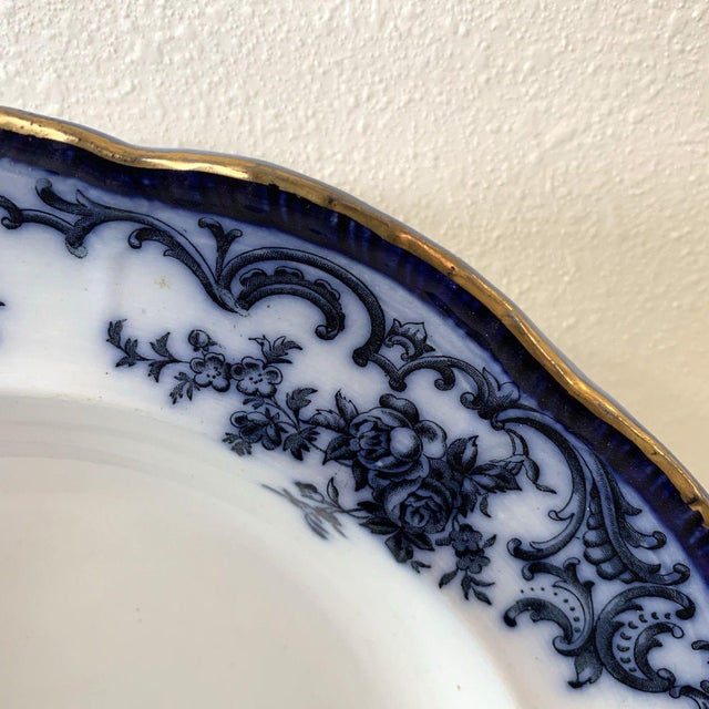 Victorian Victorian Cauldon England Flow Blue Floral Soup Bowl Gilding H9617 Late 1800s For Sale - Image 3 of 4