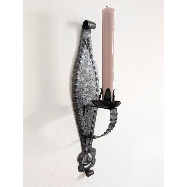 Industrial Vintage Spanish Brutalist Wrought Iron Wall Sconce, 1960s For Sale - Image 3 of 13