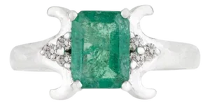Vintage Style Emerald Diamond Cocktail Ring - Size 6