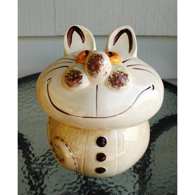 Large vintage circa late 1960-early 1970 "Cheshire Cat" by Doranne of California pottery. This cat is grinning from ear to...