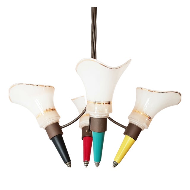 Vintage Glass, Brass and Steel Ceiling Light, 1950s For Sale