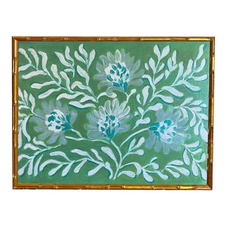 Original Floral Painting — Acrylic on Canvas Board in Gilded Bamboo Frame, Botanical Wall Art by Tatiana Duperault For Sale
