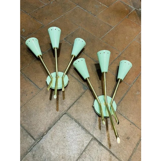 Brass & Cones Wall Light, 1950s For Sale - Image 6 of 12