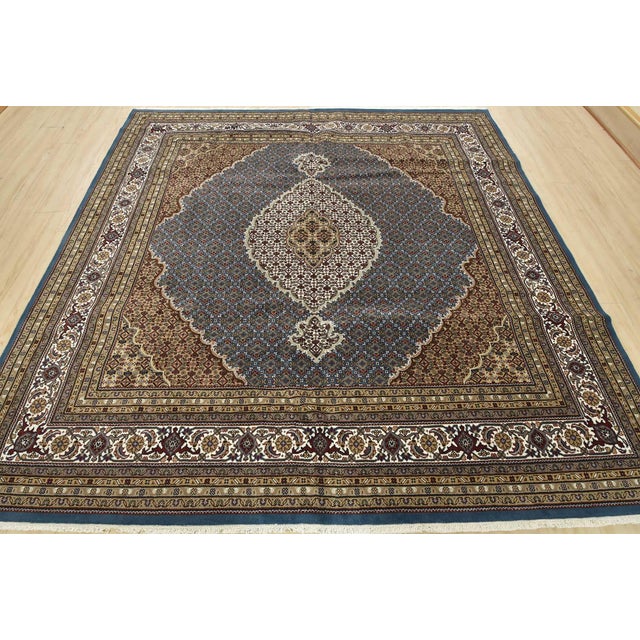 Farmhouse Tabriz Mahi Rug 9′ X 9’1” Blue Wool Traditional Hand-Knotted Oriental Carpet For Sale - Image 3 of 15