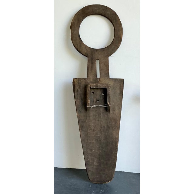 Black Vintage Tribal Geometric Painted Wood Shield For Sale - Image 8 of 13