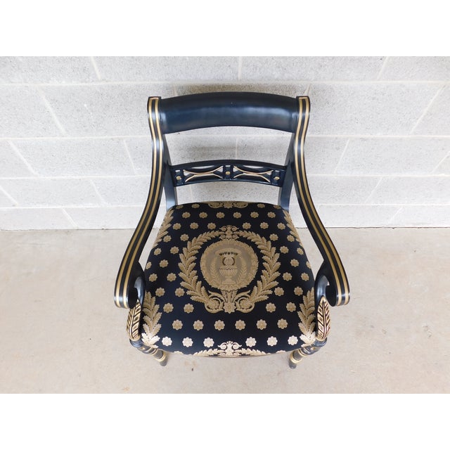 Early 21st Century Hancock & Moore Regency Black Lacquer and Gilt Gold Accented Arm Chair For Sale - Image 5 of 13