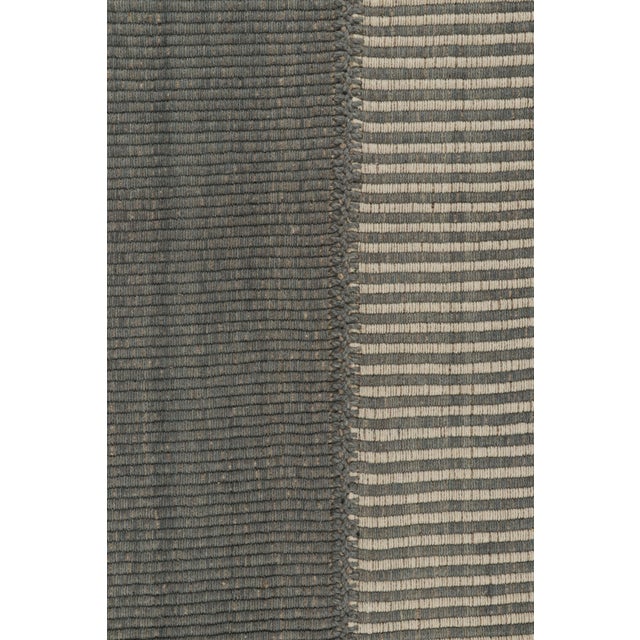 Contemporary Rug & Kilim’s Contemporary Kilim With Textural Cream and Gray Stripes For Sale - Image 3 of 8
