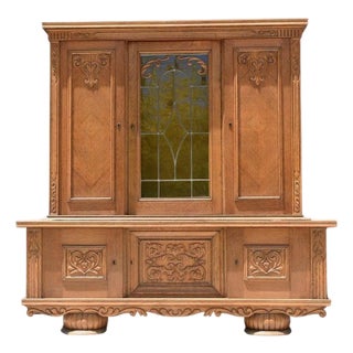 Antique European Belgian Blonde Oak Cabinet All Keys For Sale