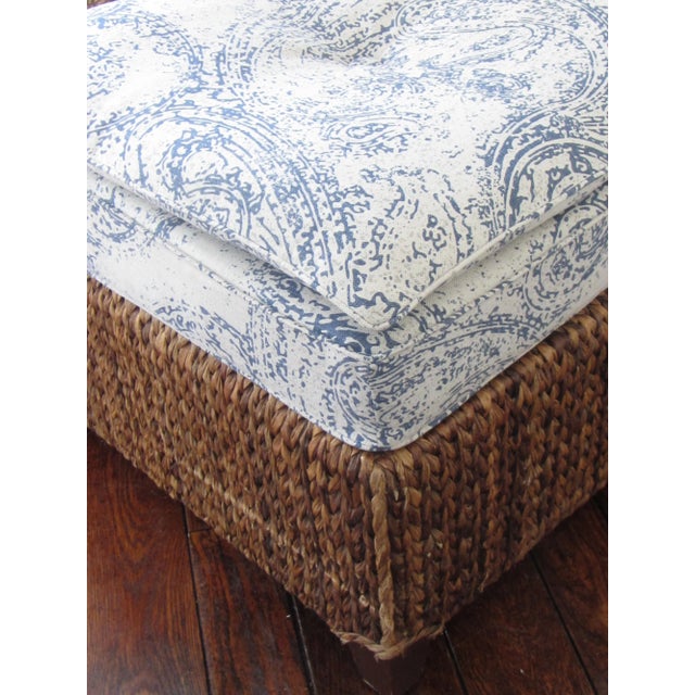 Periwinkle blue hand made print cotton /linen fabric, soft flannel to the touch. 6.5" thick Large center button accent. -...