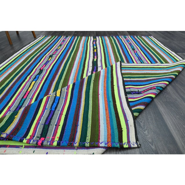 Abstract 1970s Vintage Turkish Oushak Handmade Wool Cotton Green Area Rug For Sale - Image 3 of 11